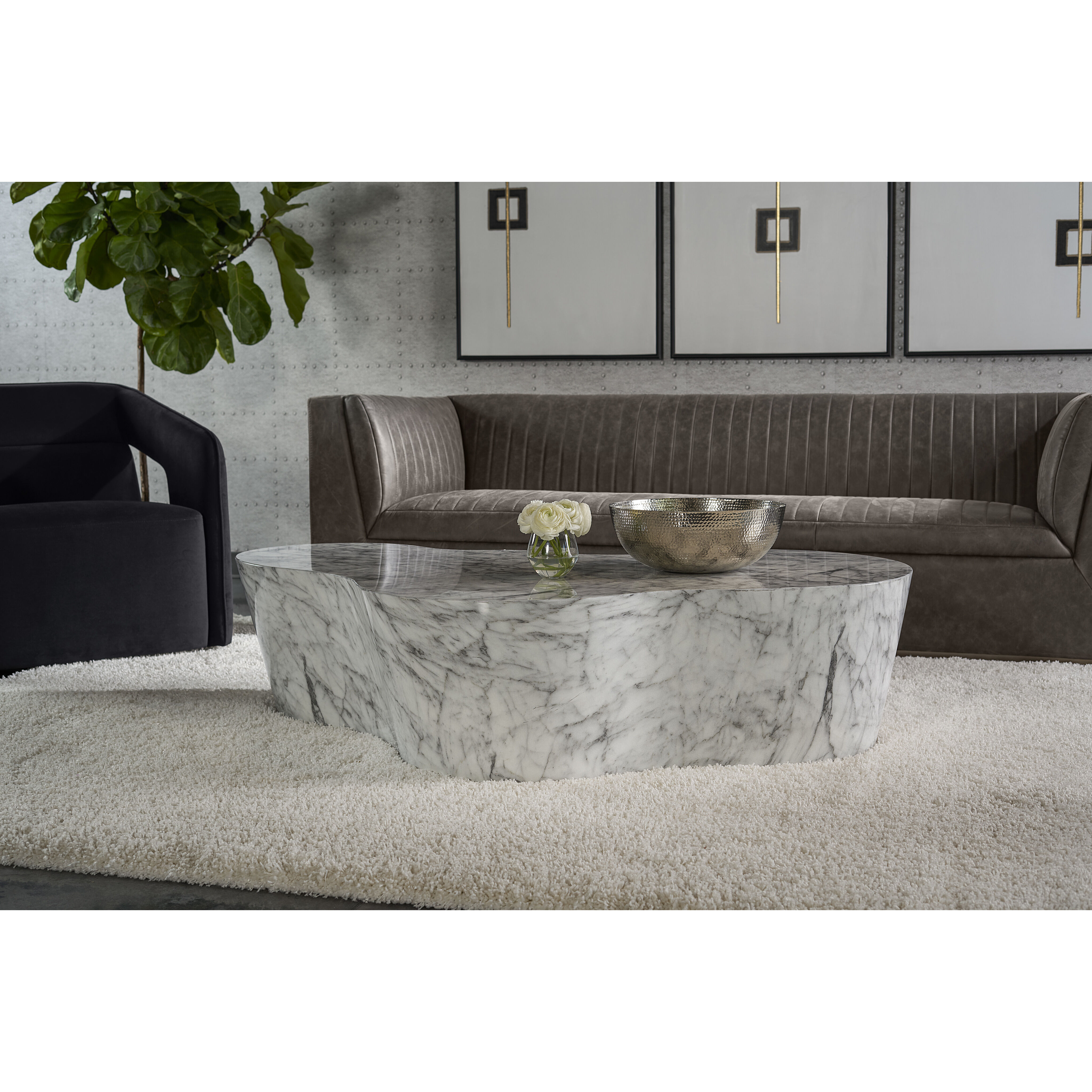 Ava 59.5 X 36 inch Marble Look Outdoor Coffee Table